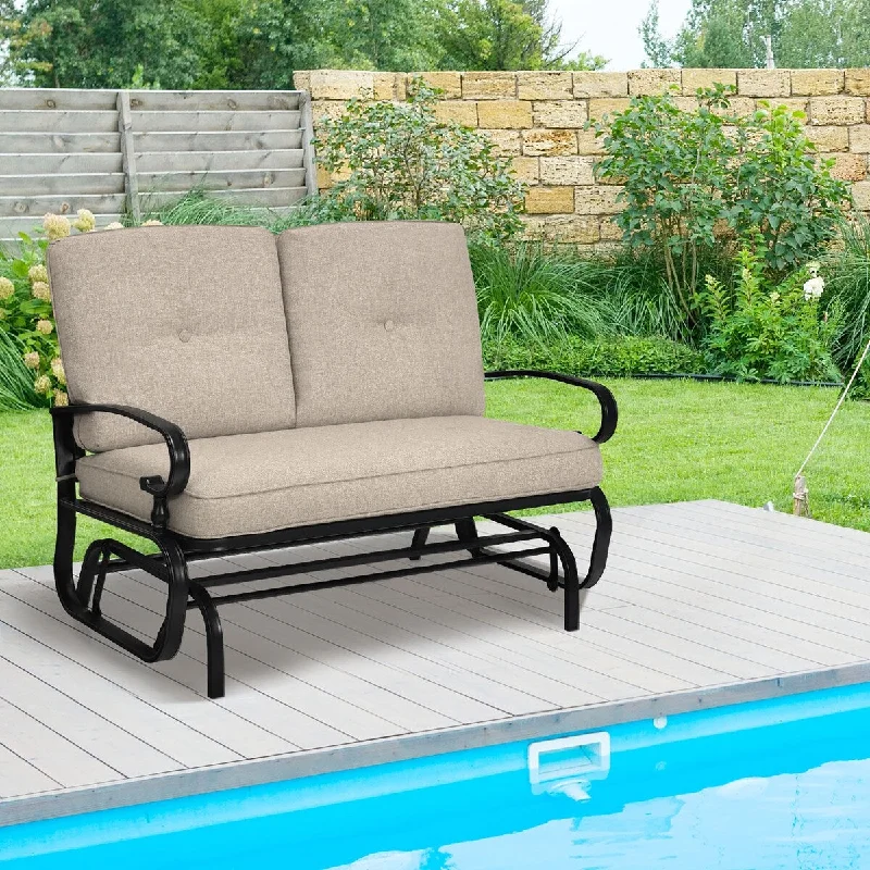 Modern steel wall tapestry-Cushioned Steel Outdoor Glider Bench - Beige