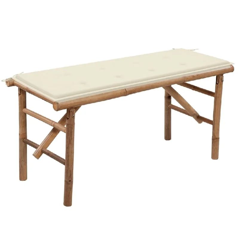 Contemporary matte wall hook-Folding Patio Bench with Cushion 46.5" Bamboo