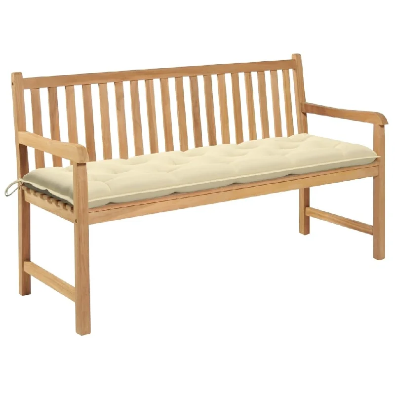 Contemporary ceramic throw pillow-Garden Bench with Cream White Cushion 59.1" Solid Teak Wood