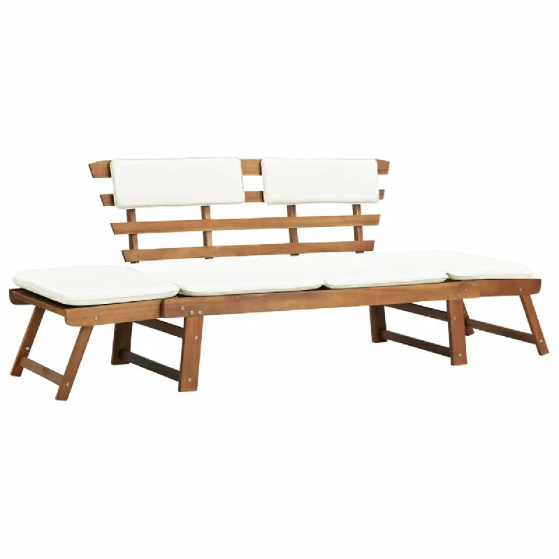 Modern velvet accent cushion-Garden Bench with Cushions 2-in-1 74.8" Solid Acacia Wood