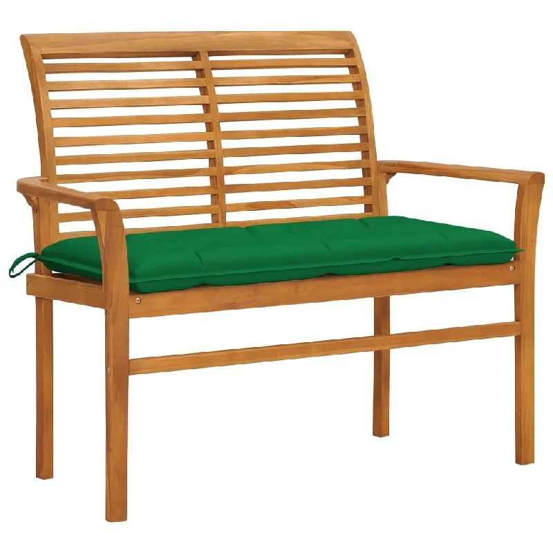 Handcrafted bamboo wall art-Garden Bench with Green Cushion 44.1" Solid Teak Wood