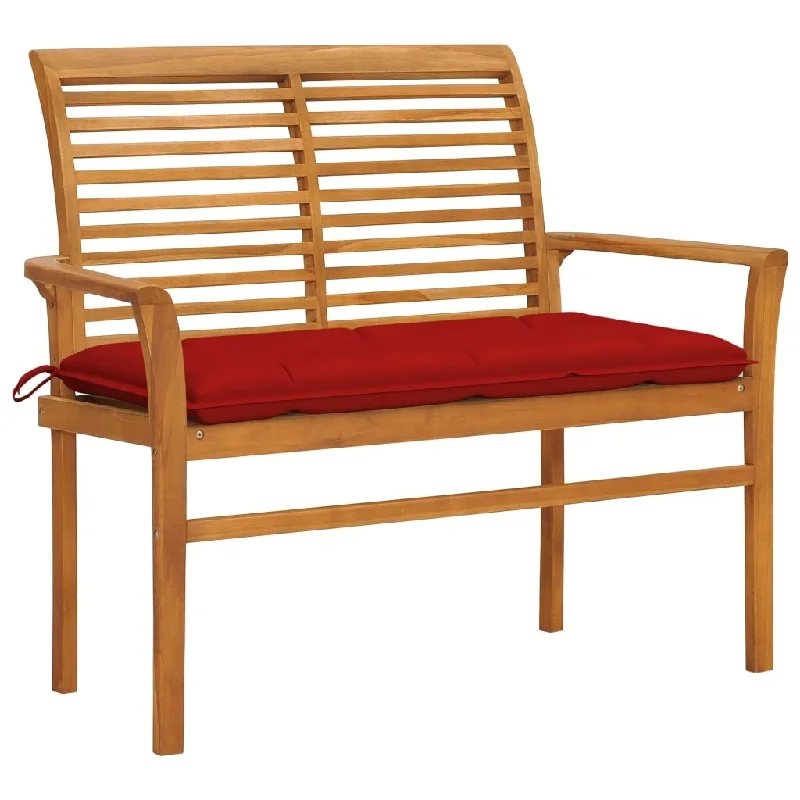 Elegant silk wall ornament-Garden Bench with Red Cushion 44.1" Solid Teak Wood