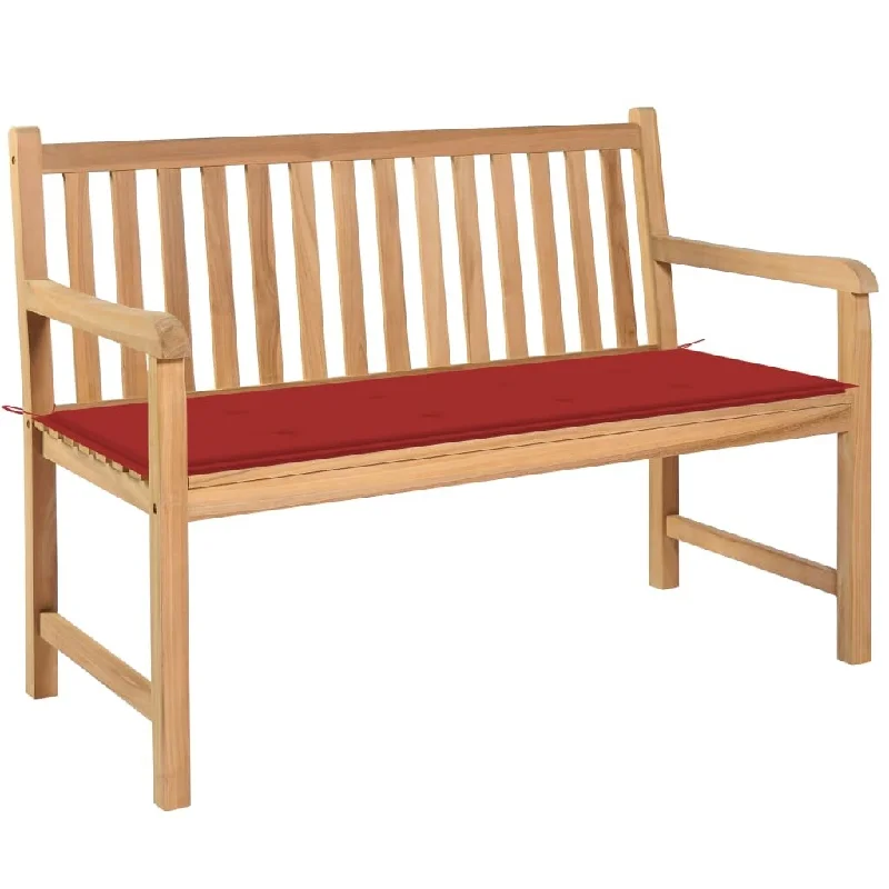 Rustic oak shelf ornament-Garden Bench with Red Cushion 47.2" Solid Teak Wood