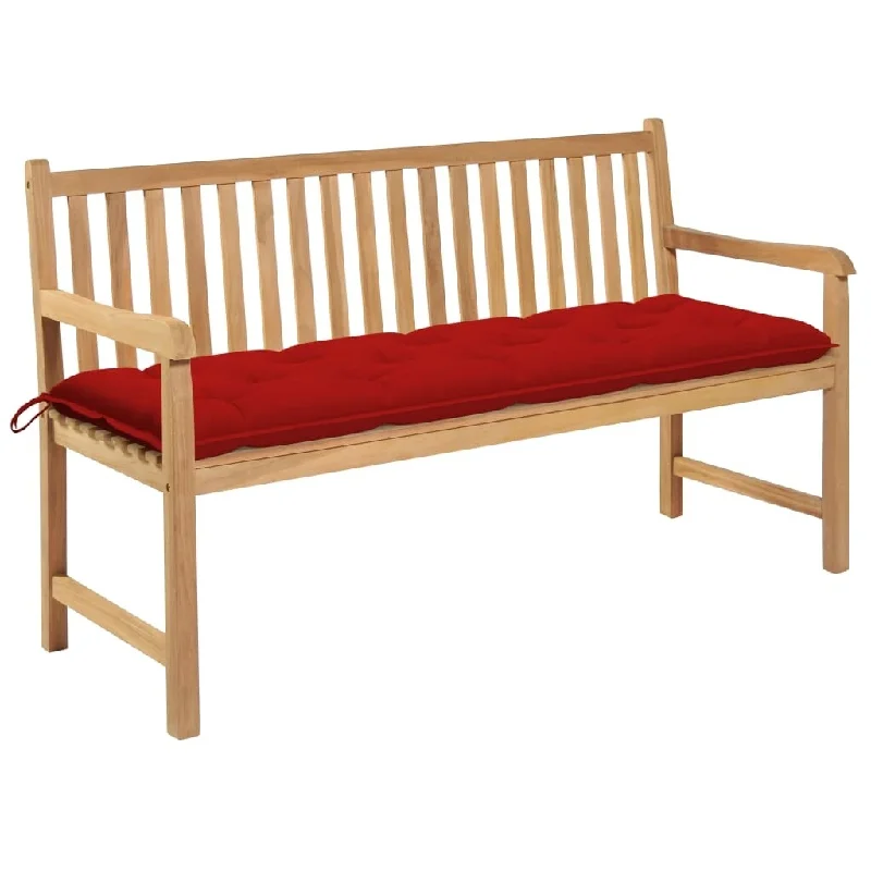 Elegant rattan wall art-Garden Bench with Red Cushion 59.1" Solid Teak Wood