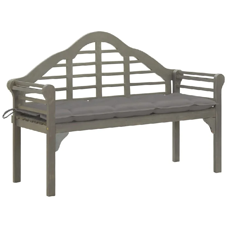 Modern steel wall shelf-Garden Queen Bench with Cushion 53.1" Solid Acacia Wood Gray