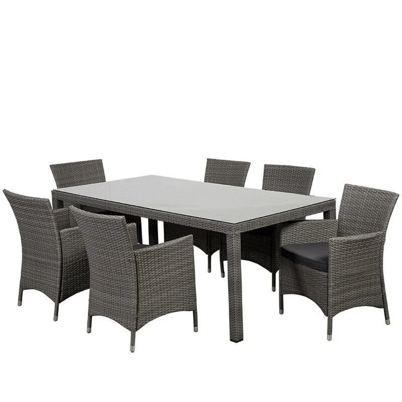 Minimalist gray wall vase-Grand New Liberty 7-Piece Outdoor Dining Set Rectangular Patio Furniture with Grey Cushions