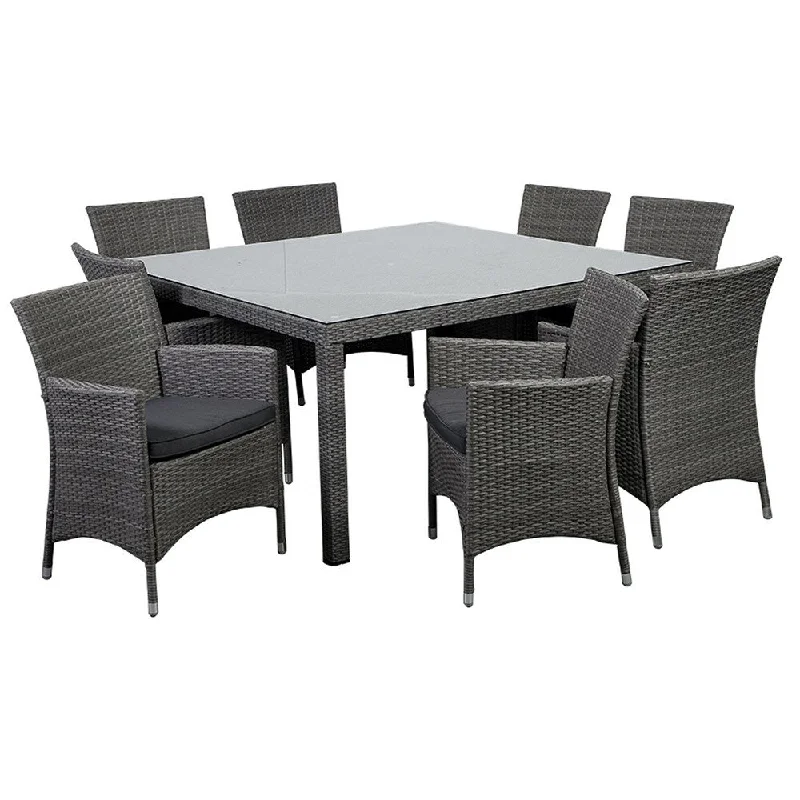 Elegant rattan wall basket-Grand New Liberty 9-Piece Outdoor Dining Set Square Patio Furniture with Grey Cushions