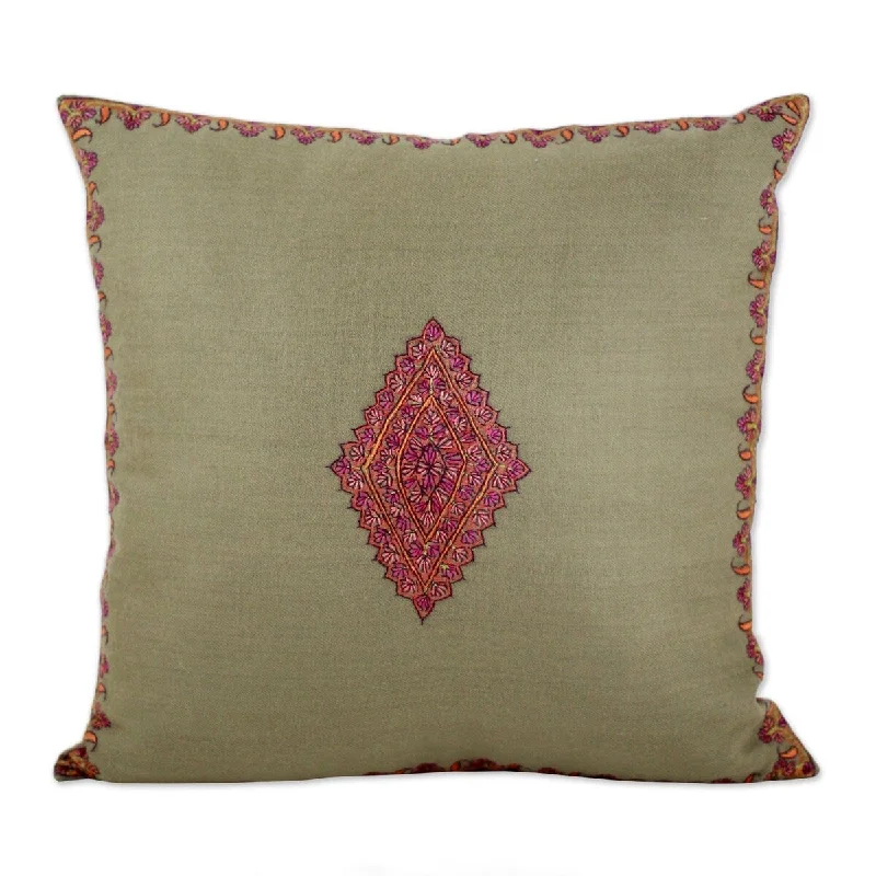 Elegant velvet wall shelf-Handmade Forest Delight Wool cushion cover (India) - 30 x 20 x 2