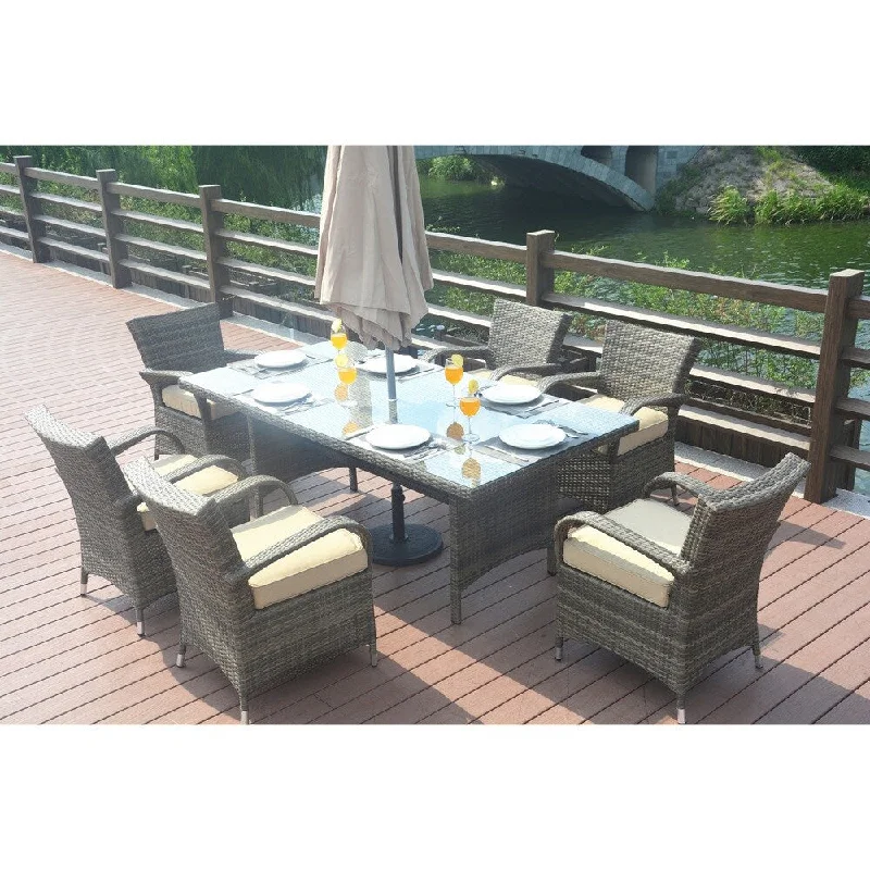 Large abstract wall tapestry-Madison Outdoor 7-piece Rectangle Wicker Patio Dining Set with Cushions by Direct Wicker