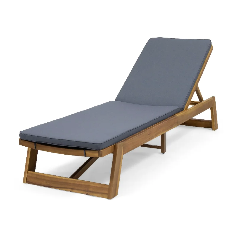 Unique mid-century shelf decor-Maki Outdoor Acacia Wood Chaise Lounge and Cushion Set by Christopher Knight Home