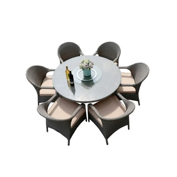 Vintage bronze table mirror-Moda 7-Piece Patio Wicker Round Dining Table Set with Cushions