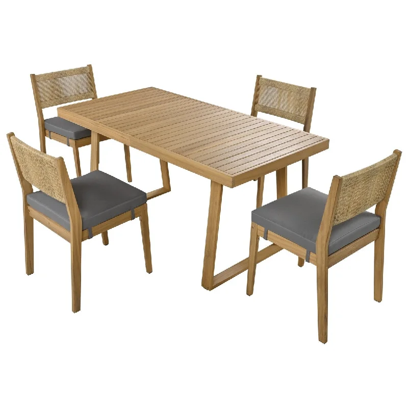 Contemporary ceramic plant pot-Outdoor Acacia Wood Dining Table and Chair Set with Thick Cushions