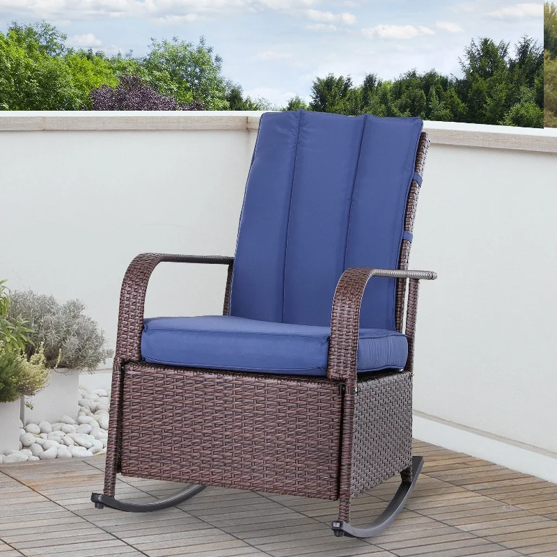 Contemporary ceramic wall tapestry-Outdoor Wicker PE Rattan Rocking Chair with Adjustment Backrest and Footrest and Cushions for Garden, Backyard, Porch