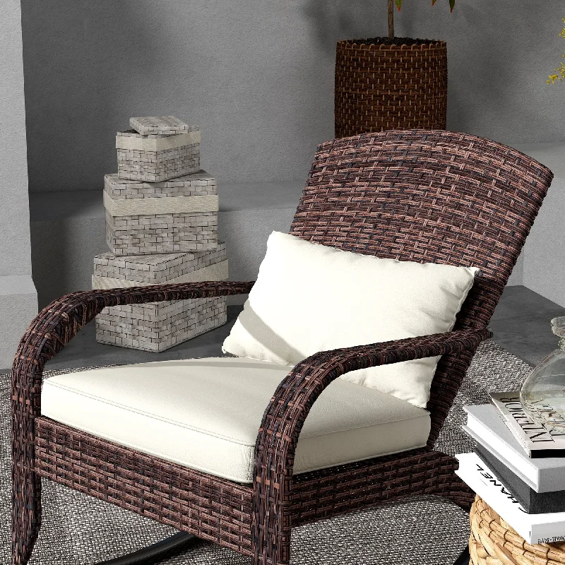 Modern brass wall tapestry-Outdoor Wicker Rattan Rocking Chair with High Back, Seat Cushion, and Pillow for Garden, Porch, Balcony