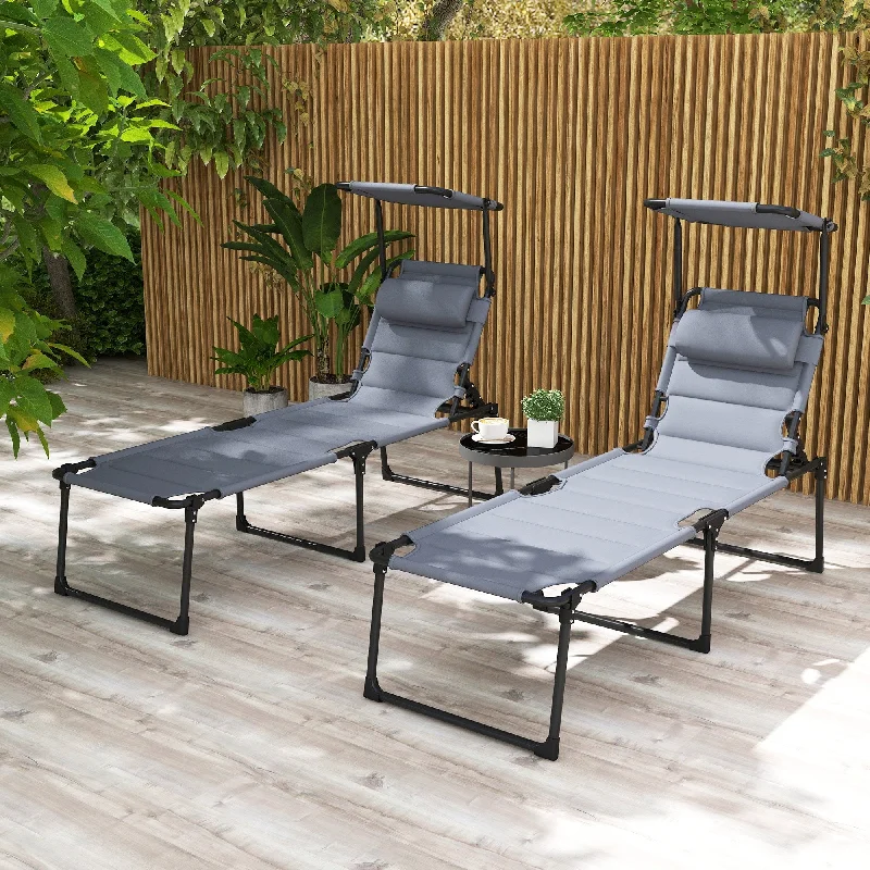 Small rattan wall vase-Outsunny 2 Pcs Outdoor Lounge Chair, 4 Position Adjustable Backrest Folding Chaise Lounge, Cushioned Tanning Chair