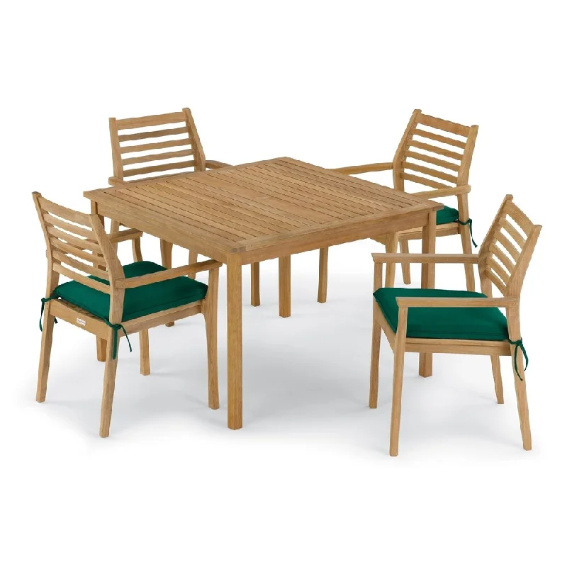 Contemporary ceramic wall tile-Oxford Garden Classic 5-piece 42-inch Square Dining Table & Mera Stacking Armchair Set - Hunter Green Cushion