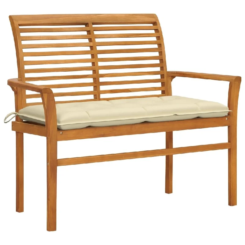 Unique mid-century wall hook-Patio Bench with Cream White Cushion 44.1" Solid Teak Wood