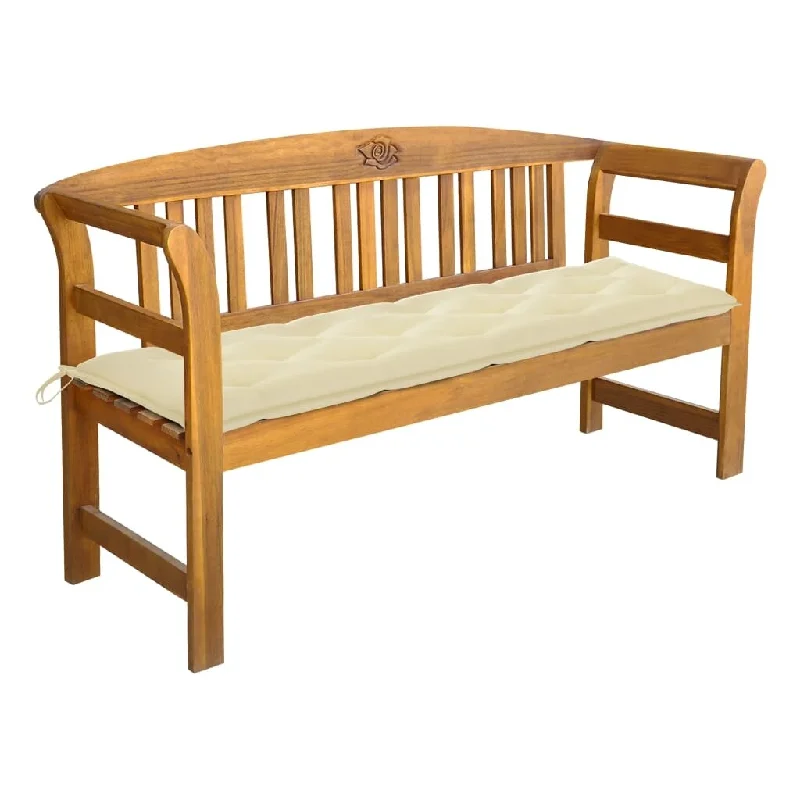 Rustic pine shelf ornament-Patio Bench with Cushion 61.8" Solid Acacia Wood