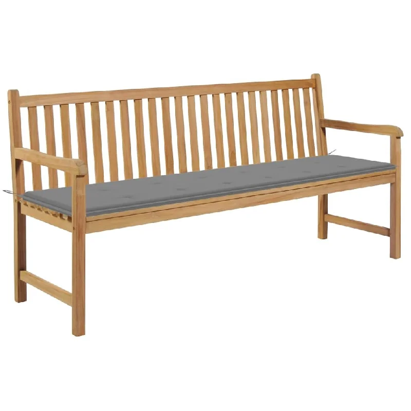 Minimalist beige wall shelf-Patio Bench with Gray Cushion 68.9" Solid Teak Wood