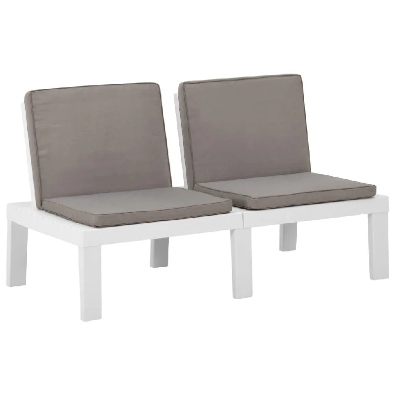 Modern brass table ornament-Patio Lounge Bench with Cushion Plastic White