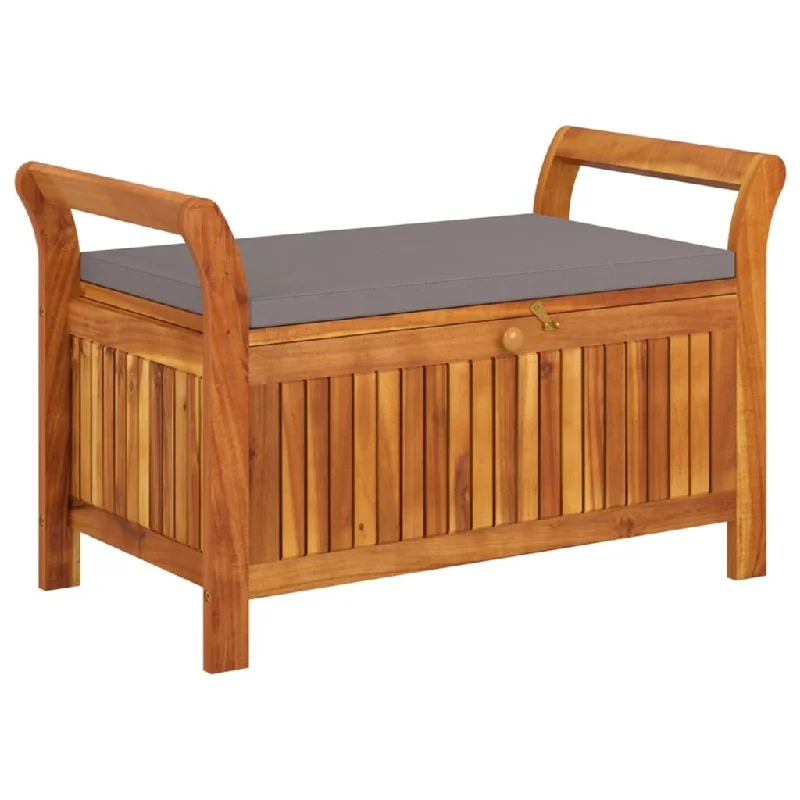 Handcrafted bamboo wall shelf-Patio Storage Bench with Cushion 35.8" Solid Wood Acacia