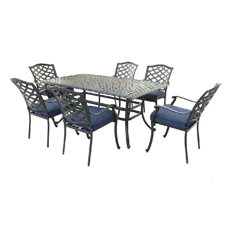 Large abstract metal sculpture-Rectangular 6 - Person 68" Long Aluminum Dining Set with Cushions