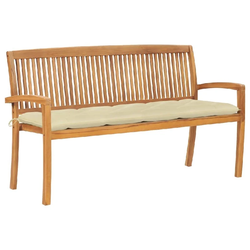 Unique mid-century table decor-Stacking Garden Bench with Cushion 62.6" Solid Teak Wood