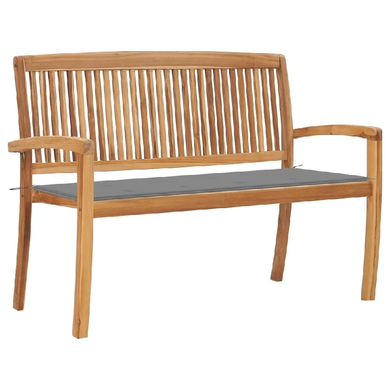 Minimalist beige wall art-Stacking Patio Bench with Cushion 50.6" Solid Teak Wood