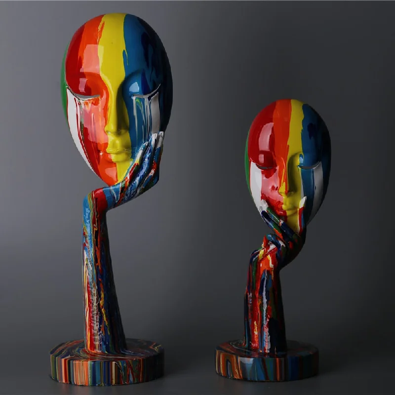 Handmade wooden candle stand-ArtZ® Abstract Painted Face Sculptures