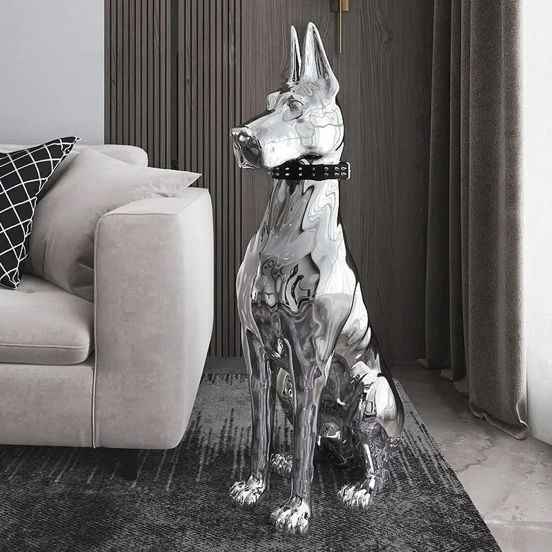 Contemporary glass wall art-ArtZ® Electroplated Doberman Dog Statue