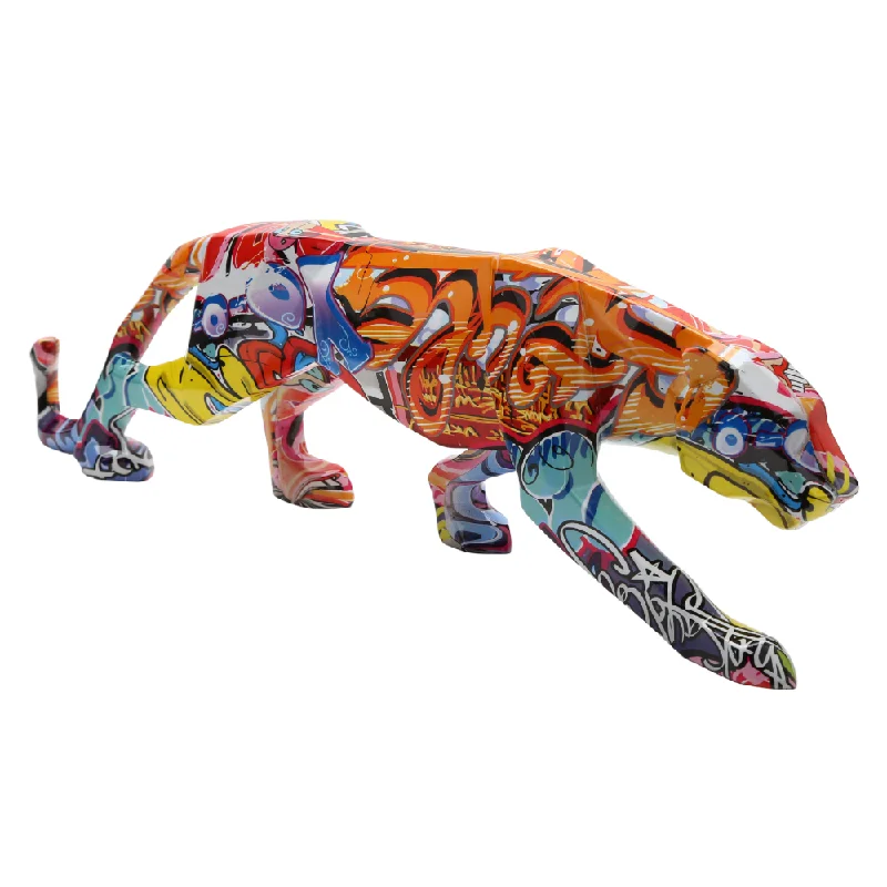 Vintage silver wall tapestry-ArtZ® Graffiti Painted Panther Sculpture