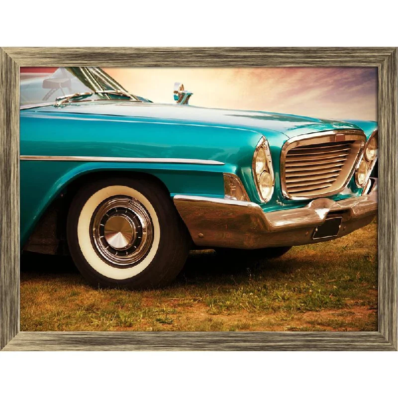 Rustic cedar wall shelf-ArtzFolio Retro Car Image Canvas Painting Synthetic Frame