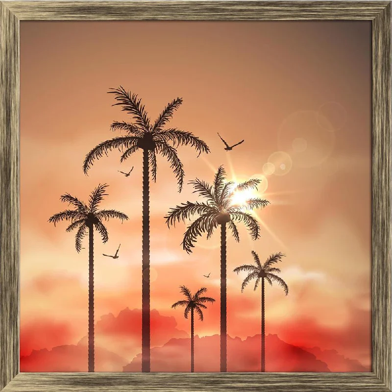 Small rattan wall hook-ArtzFolio Tropical Landscape With Palm Trees Canvas Painting Synthetic Frame