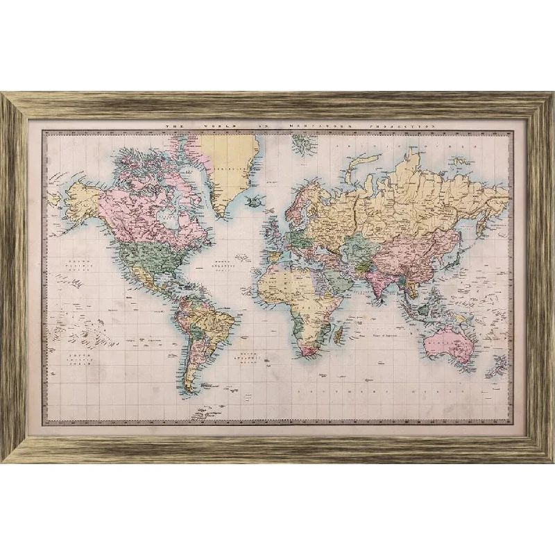 Modern steel wall art-ArtzFolio World Map on Mercators Projection Circa 1860 Canvas Painting