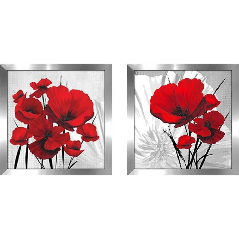 Elegant rattan wall art-"Big Red Poppies" Wall Art Set of 2, Matching Set