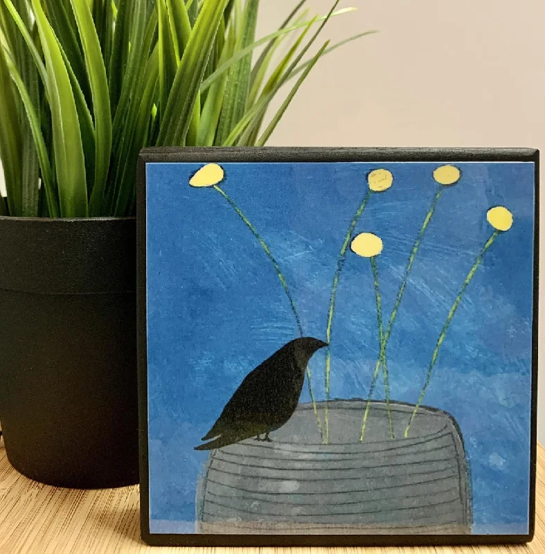 Handmade bamboo shelf ornament-Bluepot Blackbird Plaque