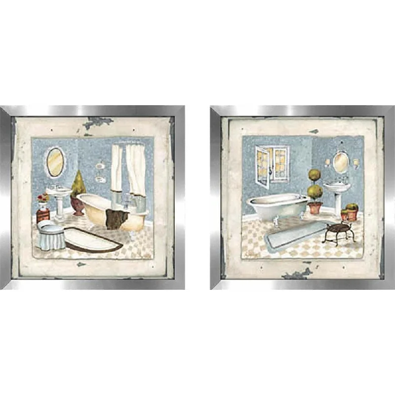 Elegant silk wall art-"Blue Bath" Wall Art Set of 2, Matching Set