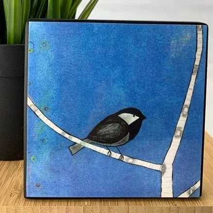 Large abstract table tray-Blue Chickadee Plaque