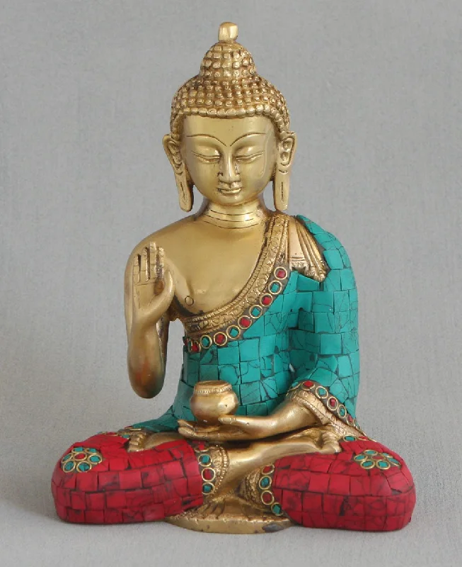 Small iron wall art-Buddha Statue with Colorful Detailing, Brass