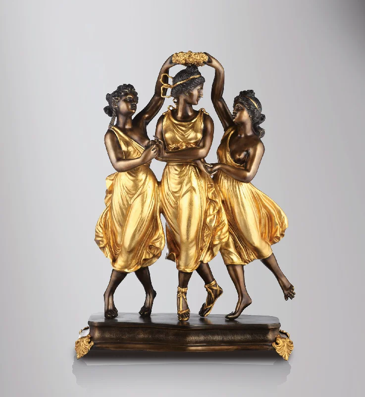 Rustic cedar table figurine-The Three Graces Dancing Bronze Statue (Canova)