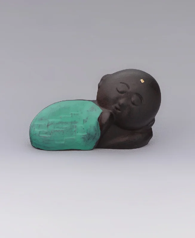 Elegant velvet wall art-Cast Iron Resting Baby Jizo Statue, Made in Japan