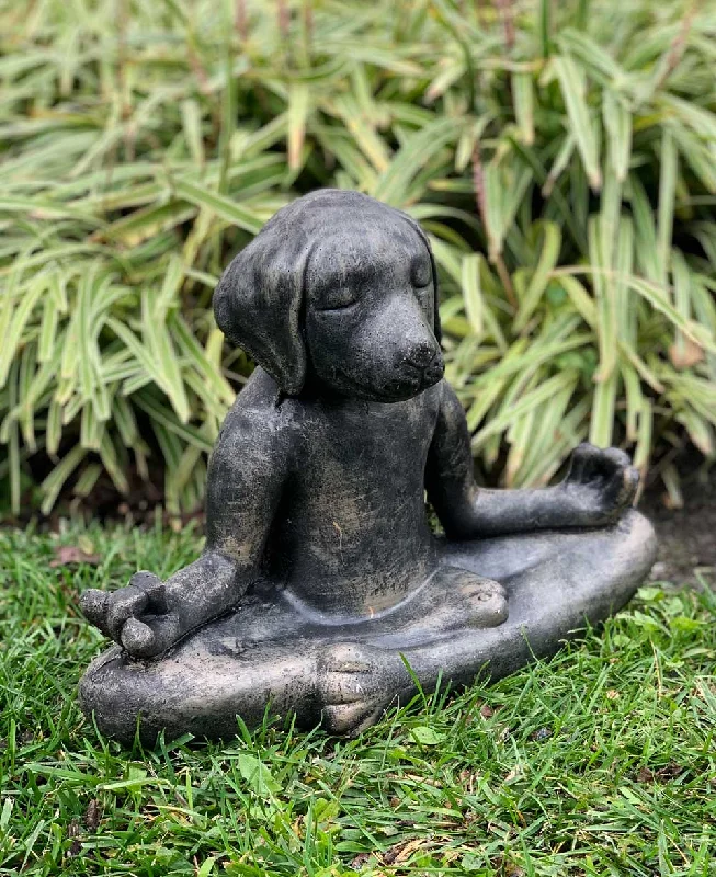 Unique farmhouse wall sign-Cast Stone Meditating Zen Yoga Dog Statue USA Made