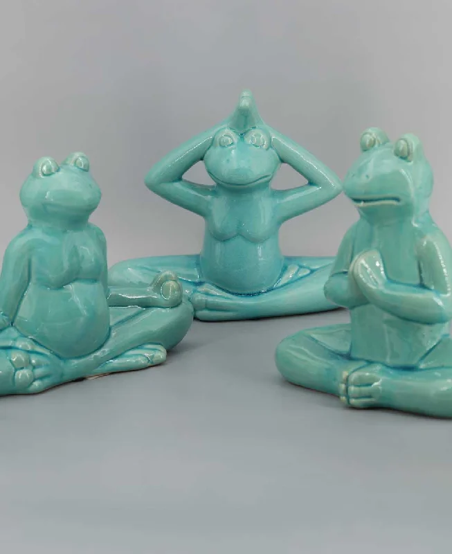 Handcrafted bamboo tray decor-Ceramic Yoga Frog Figurines, Sold Individually Or Set