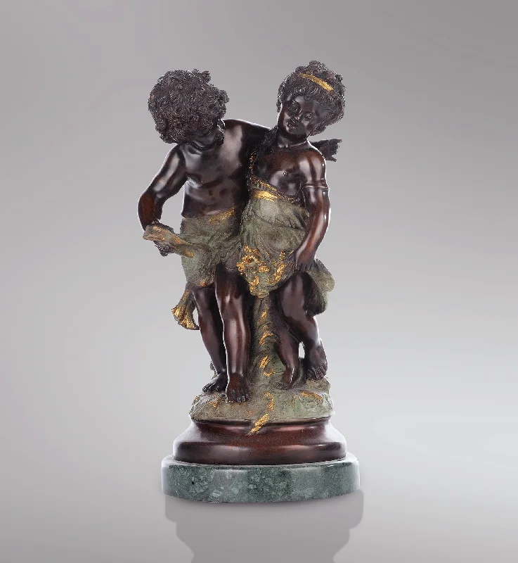 Unique farmhouse vase decor-Children Bronze Statue