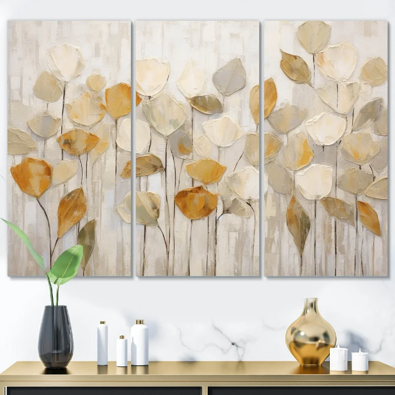 Handmade jute wall art-Designart "Beige Botanical Impressions II" Abstract Botanicals Wall Decor Set