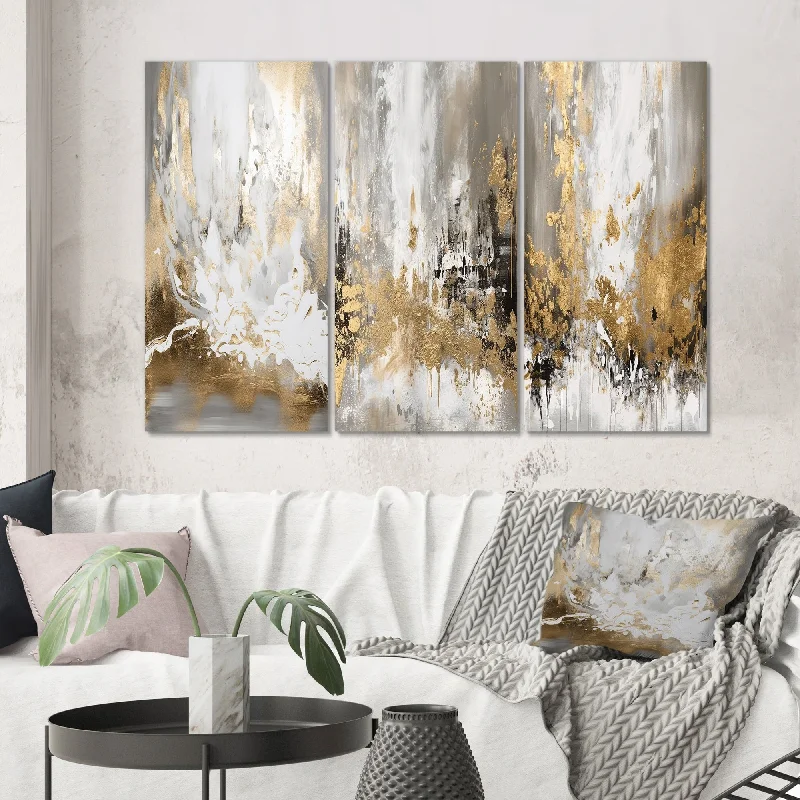 Contemporary matte wall art-Designart "Pursuit Of Happiness III" Abstract Painting Wall Decor Set of 3 Pieces