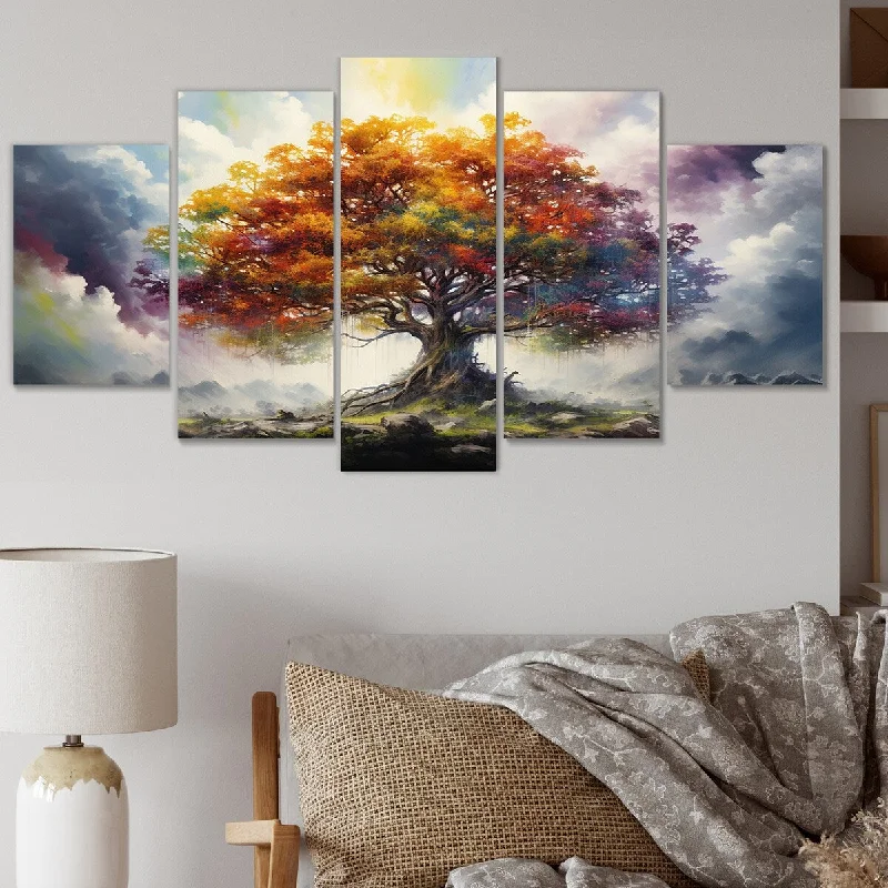 Modern steel wall art-Designart "Tree Of Life All Seasons II" Landscape Trees Multipanel Canvas Art Print set