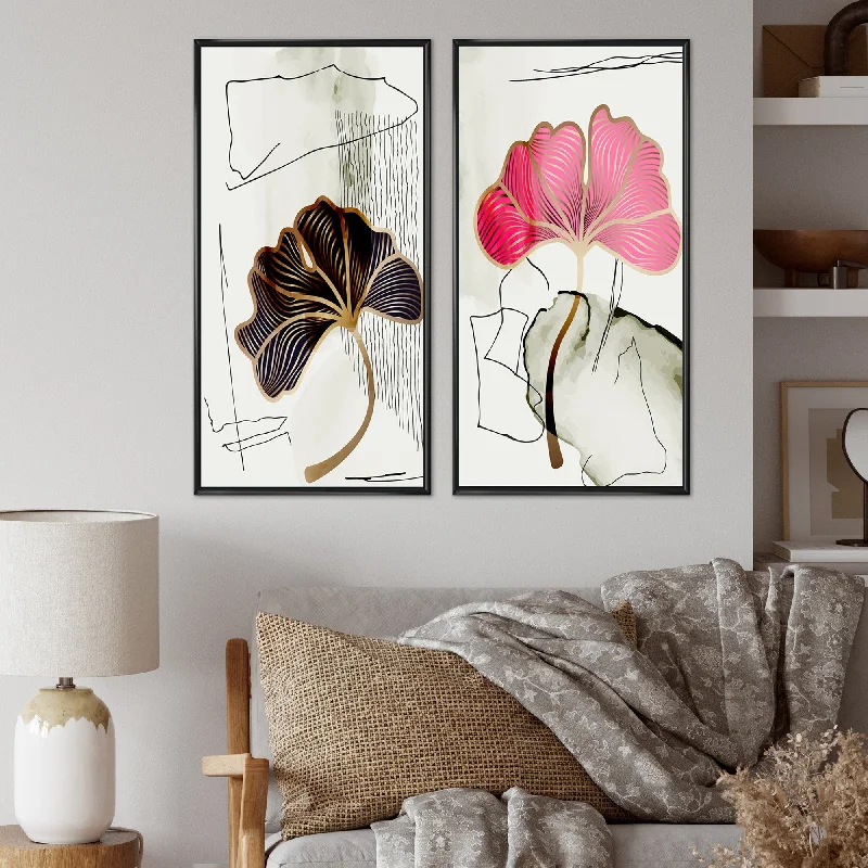 Vintage gold wall art-Designart "Trendy Abstracts With Colorful Shapes X" Floral Framed Art Set of 2 Pieces