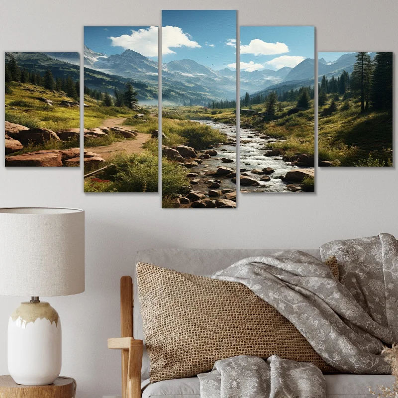 Minimalist beige wall shelf-Designart "USA Rocky Mountain National Park River II" Landscapes Multipanel Canvas Art Print set