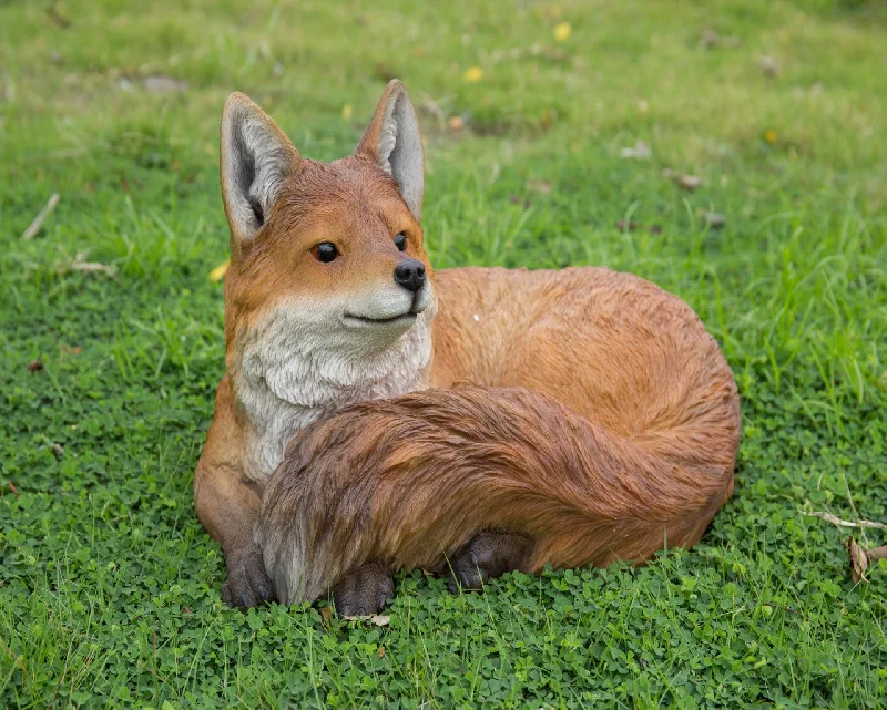 Rustic oak shelf ornament-Fox Laying Down Statue